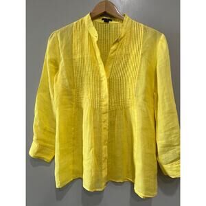 Theory Long Sleeve tunic pin tuck relaxed v neck Sunny Yellow Top Sz-M Relaxed
